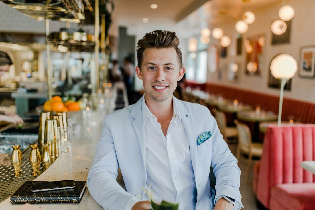 Smiling man in a café